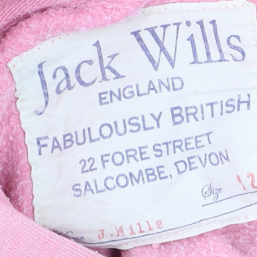 Jack Wills Womens Pink Hoodie Size 12 Pullover Graphic Print Sweatshirt