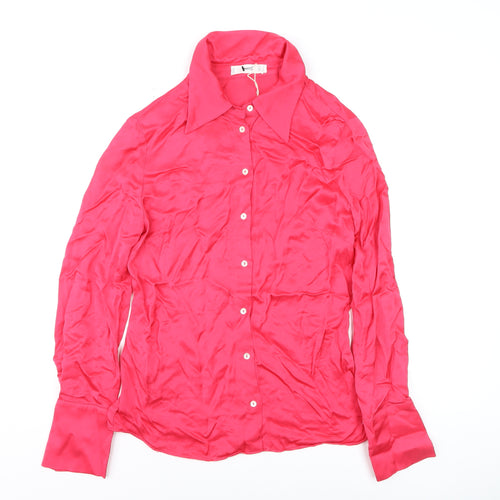 MNG Women's Pink Button-Up Satin Shirt Size 10 Classic Fit