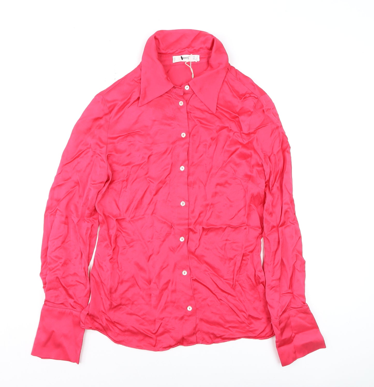 MNG Women's Pink Button-Up Satin Shirt Size 10 Classic Fit