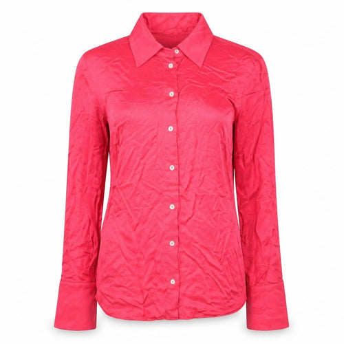 MNG Women's Pink Button-Up Satin Shirt Size 10 Classic Fit