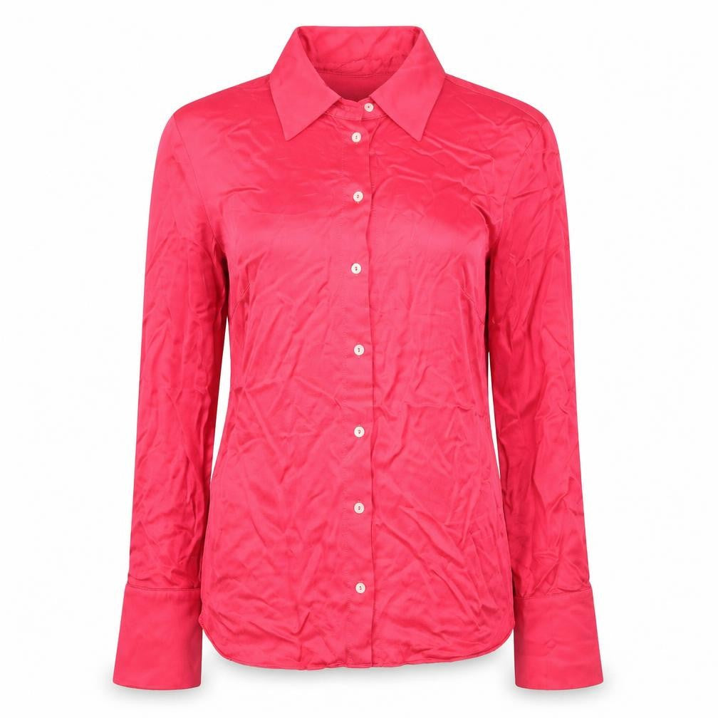 MNG Women's Pink Button-Up Satin Shirt Size 10 Classic Fit