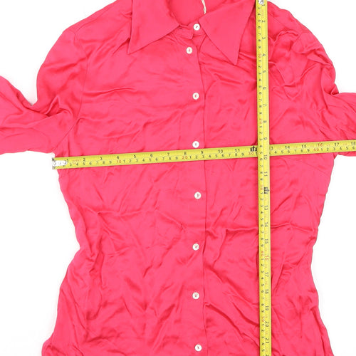 MNG Women's Pink Button-Up Satin Shirt Size 10 Classic Fit