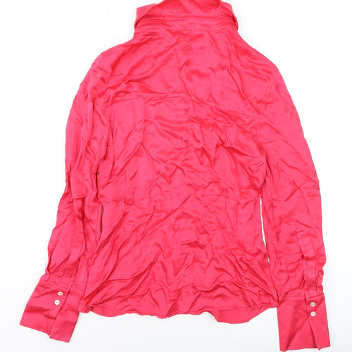 MNG Women's Pink Button-Up Satin Shirt Size 10 Classic Fit