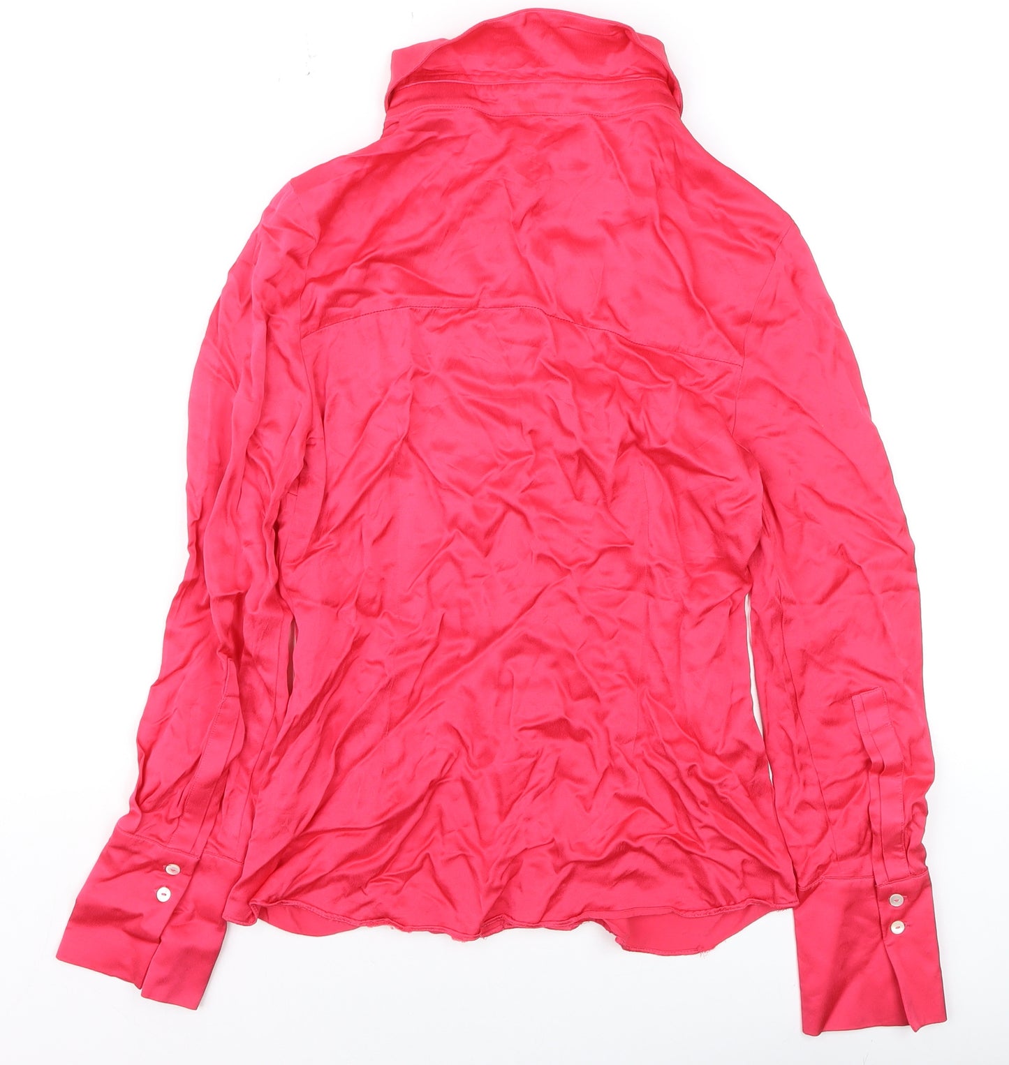 MNG Women's Pink Button-Up Satin Shirt Size 10 Classic Fit