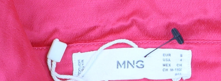 MNG Women's Pink Button-Up Satin Shirt Size 10 Classic Fit