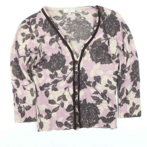 CC Petite Women's Pink Floral Cardigan Small Viscose Wool Blend