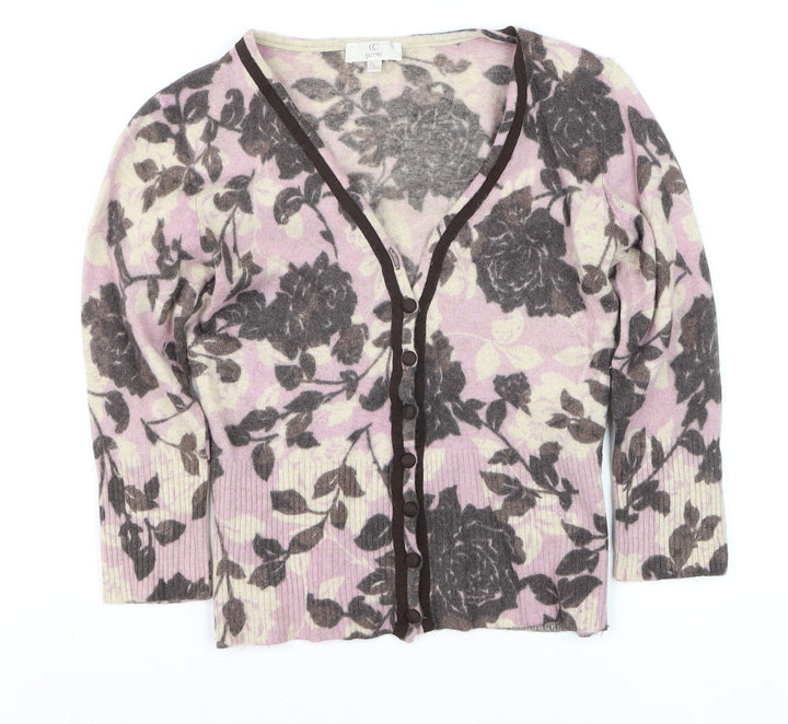 CC Petite Women's Pink Floral Cardigan Small Viscose Wool Blend