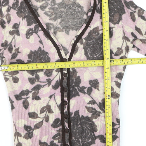 CC Petite Women's Pink Floral Cardigan Small Viscose Wool Blend