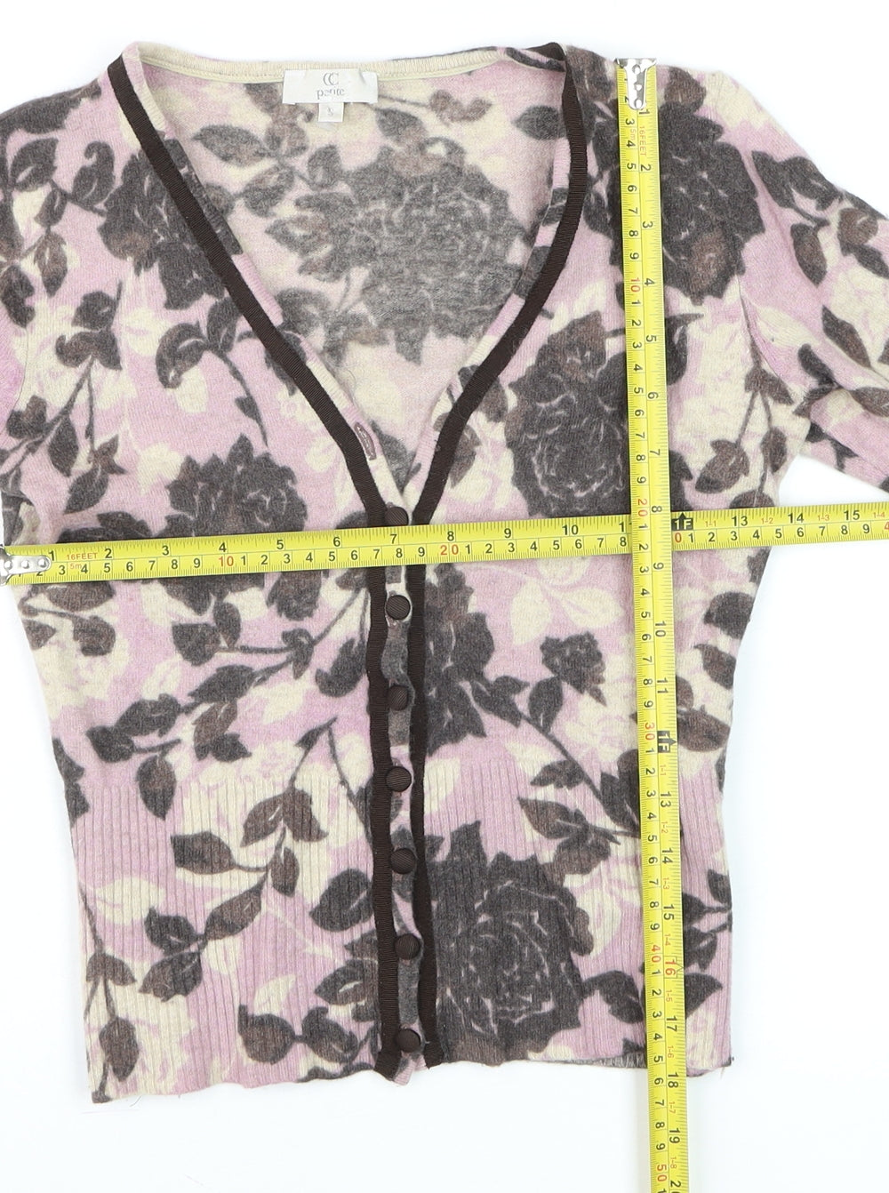 CC Petite Women's Pink Floral Cardigan Small Viscose Wool Blend