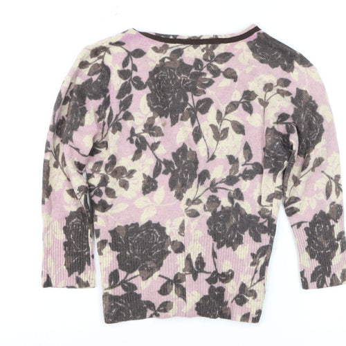 CC Petite Women's Pink Floral Cardigan Small Viscose Wool Blend