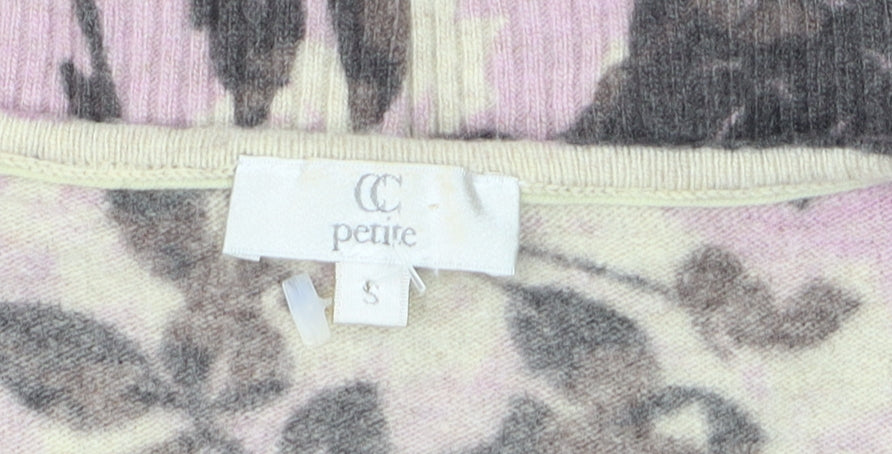 CC Petite Women's Pink Floral Cardigan Small Viscose Wool Blend