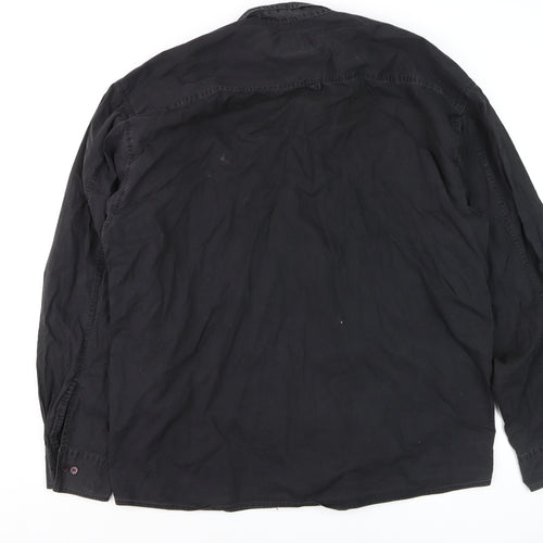 Bay Line Men's Black Cotton Long Sleeve Button-Up Shirt L