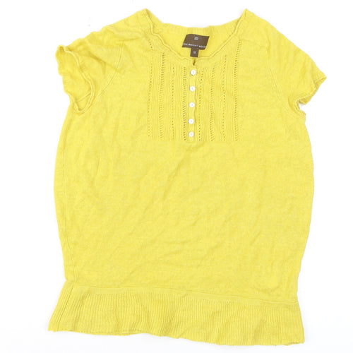 Fenn Wright Manson Women's Yellow Linen Cotton Short Sleeve Blouse Size 10