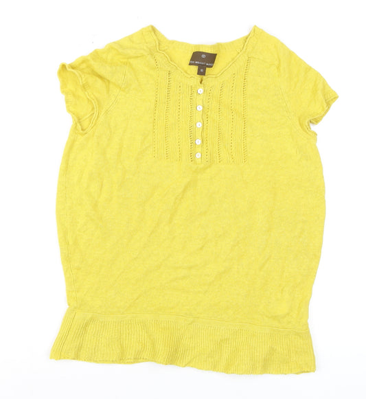 Fenn Wright Manson Women's Yellow Linen Cotton Short Sleeve Blouse Size 10