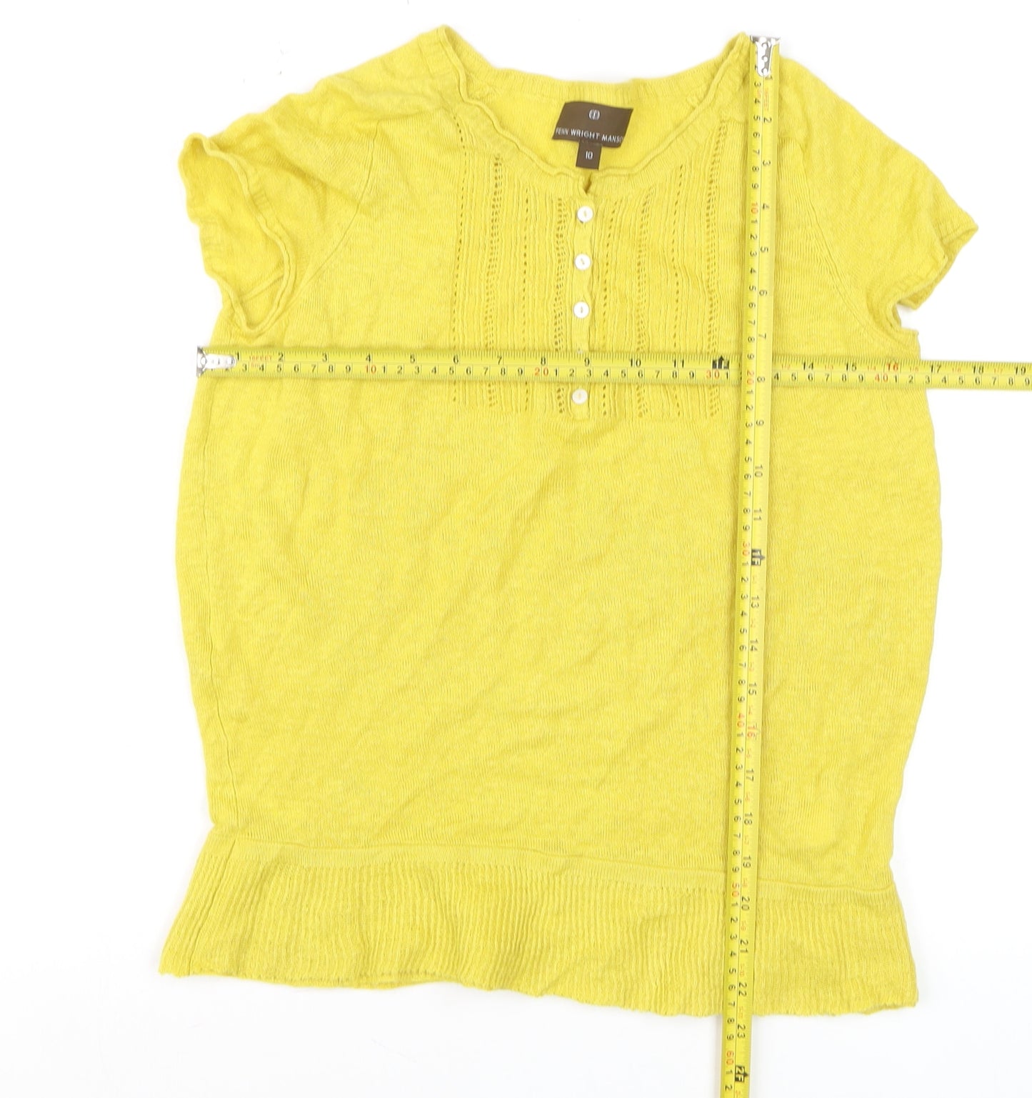Fenn Wright Manson Women's Yellow Linen Cotton Short Sleeve Blouse Size 10