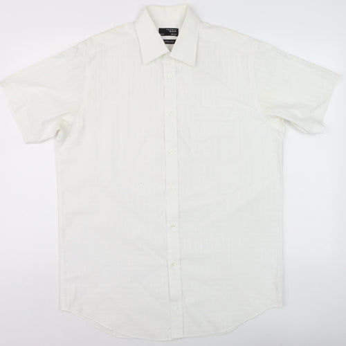 Thomas Nash Men's White Short Sleeve Cotton Blend Button-Up Shirt 15.5in