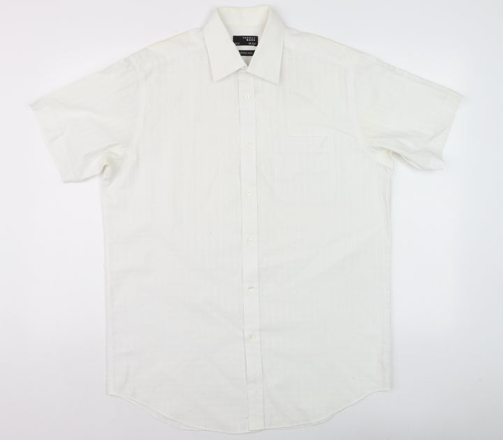 Thomas Nash Men's White Short Sleeve Cotton Blend Button-Up Shirt 15.5in