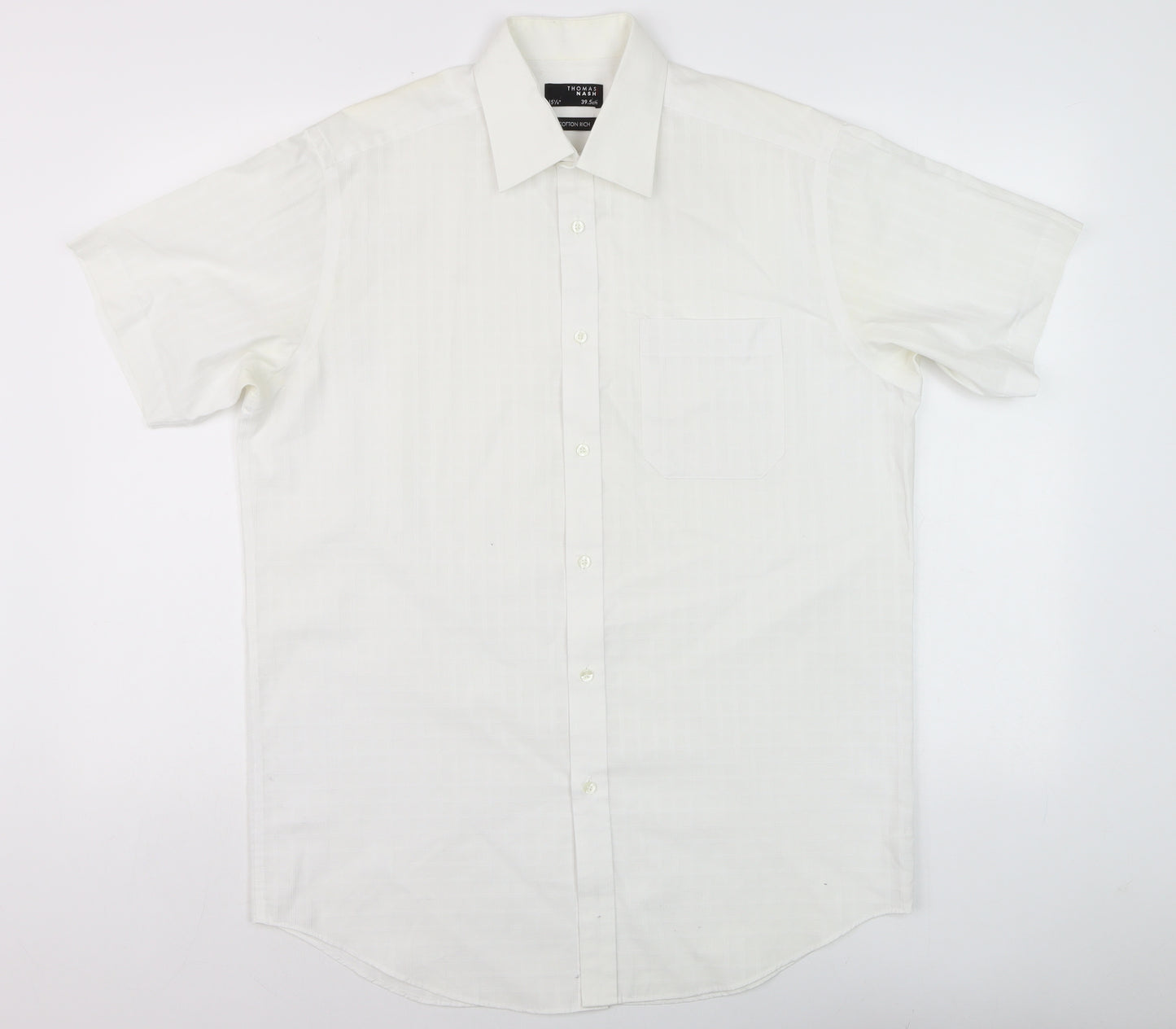 Thomas Nash Men's White Short Sleeve Cotton Blend Button-Up Shirt 15.5in