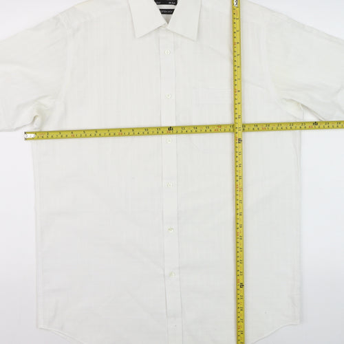 Thomas Nash Men's White Short Sleeve Cotton Blend Button-Up Shirt 15.5in