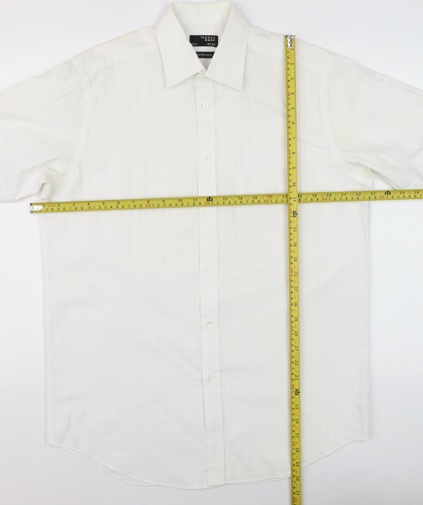 Thomas Nash Men's White Short Sleeve Cotton Blend Button-Up Shirt 15.5in