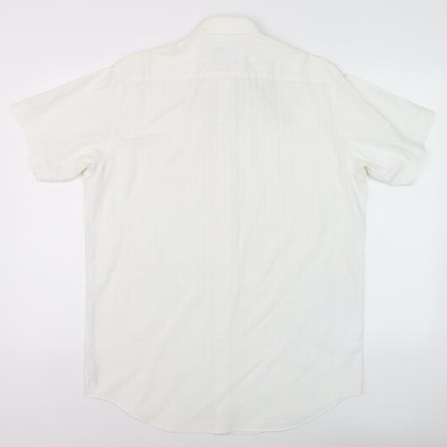 Thomas Nash Men's White Short Sleeve Cotton Blend Button-Up Shirt 15.5in