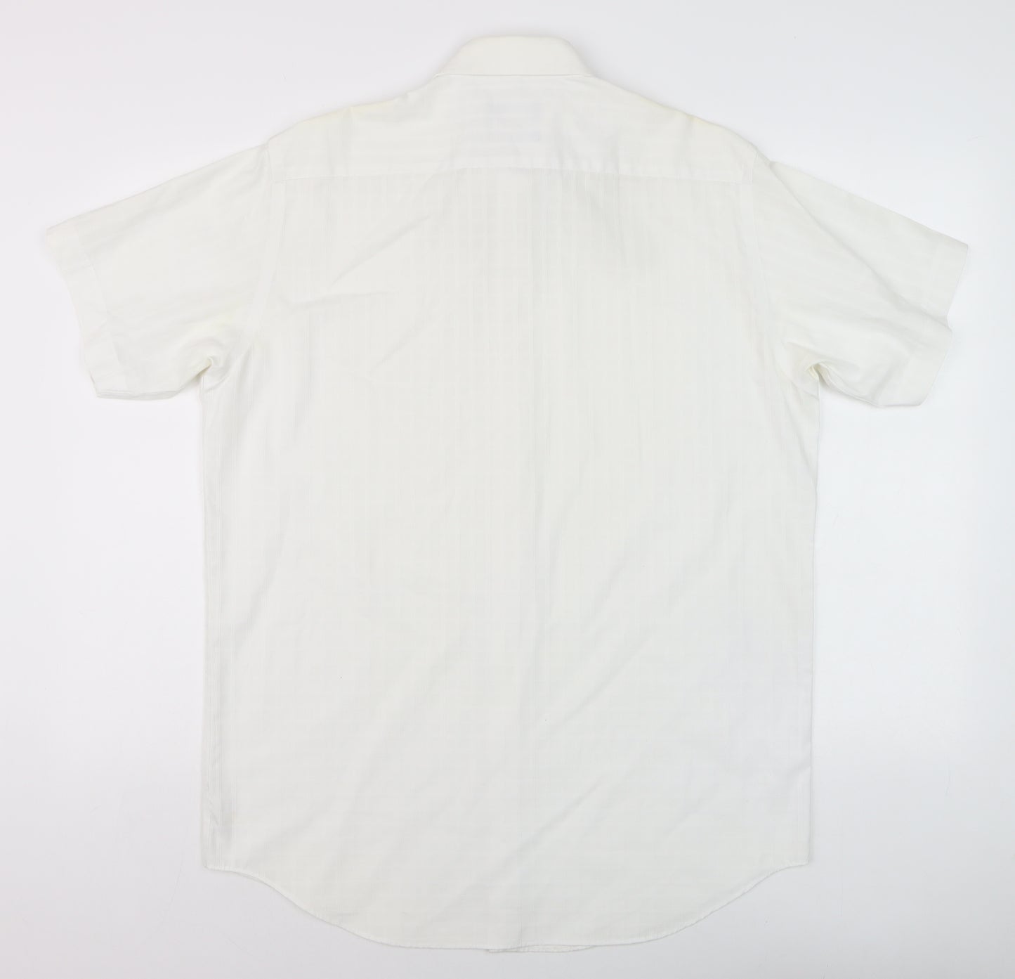 Thomas Nash Men's White Short Sleeve Cotton Blend Button-Up Shirt 15.5in