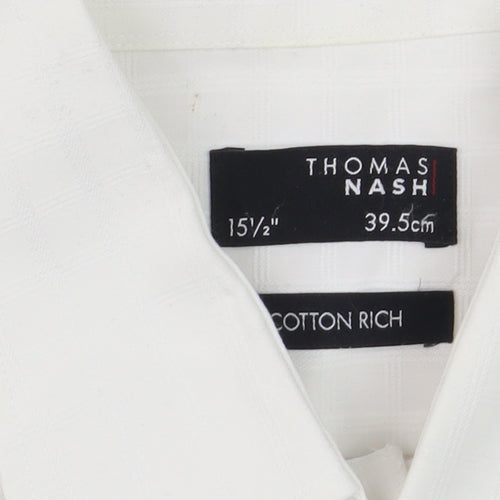 Thomas Nash Men's White Short Sleeve Cotton Blend Button-Up Shirt 15.5in