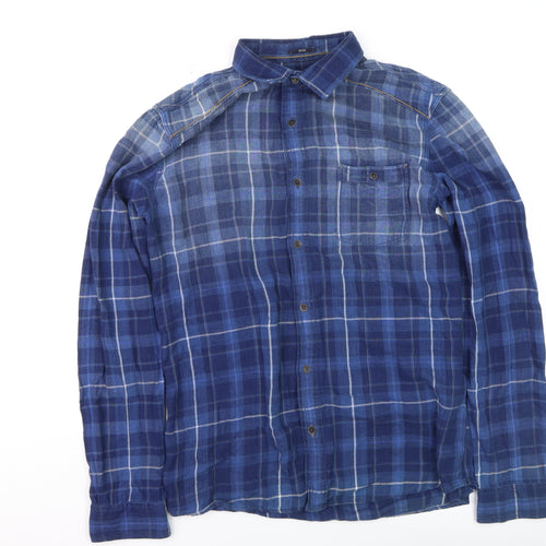 Mavi Men's Blue Plaid Slim Fit Cotton Long Sleeve Button-Up Shirt Size M
