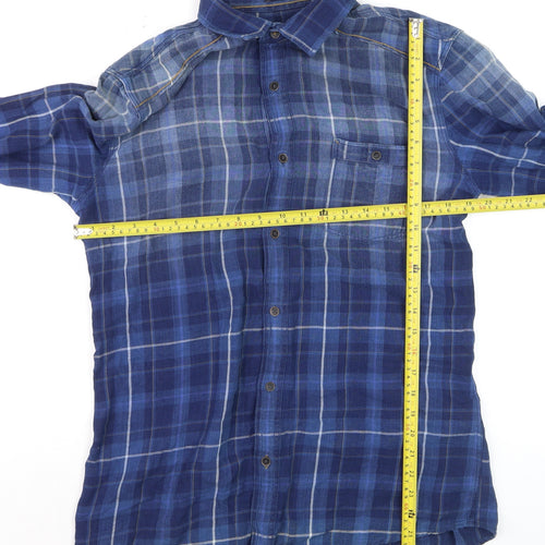 Mavi Men's Blue Plaid Slim Fit Cotton Long Sleeve Button-Up Shirt Size M