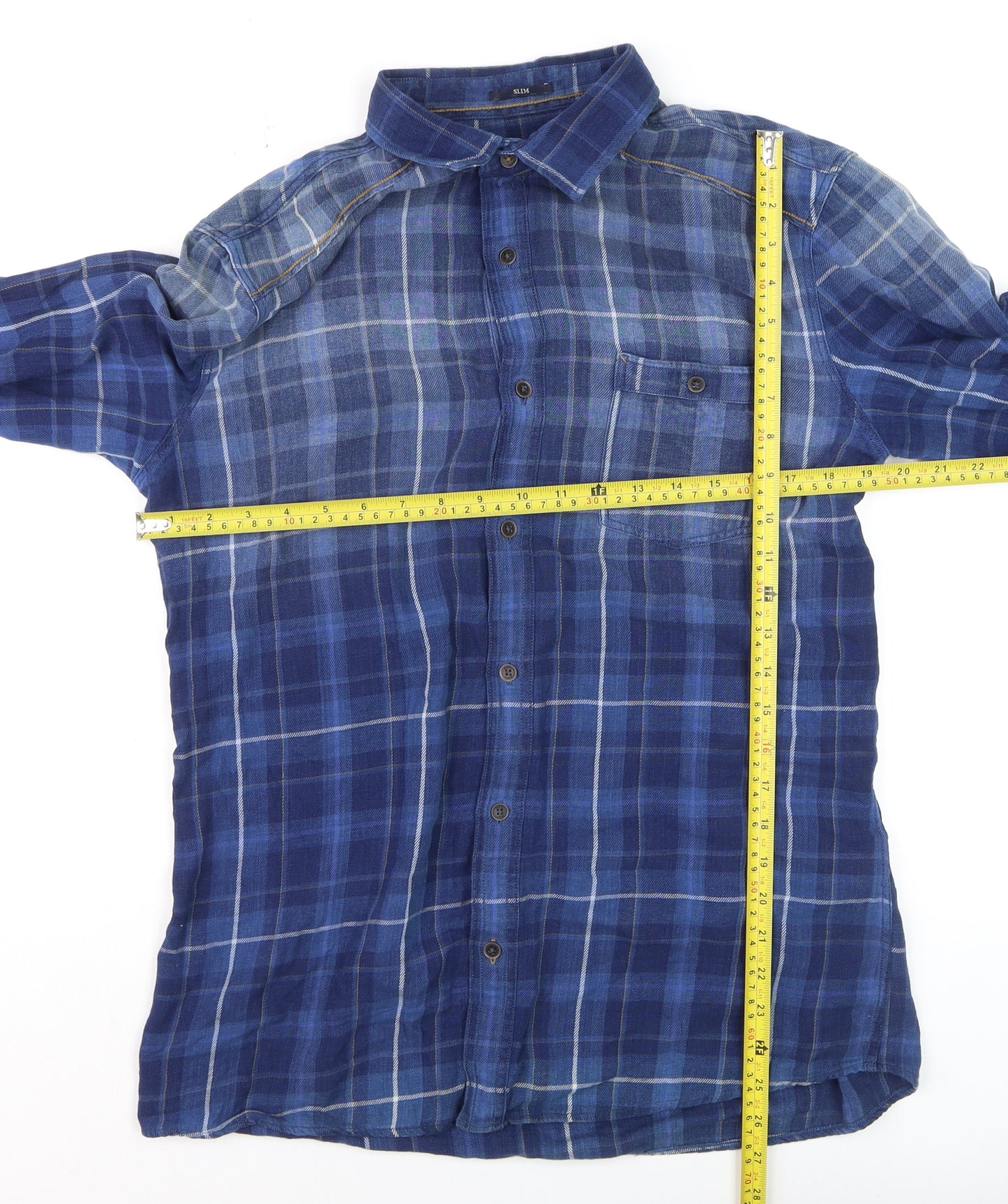 Mavi Men's Blue Plaid Slim Fit Cotton Long Sleeve Button-Up Shirt Size M