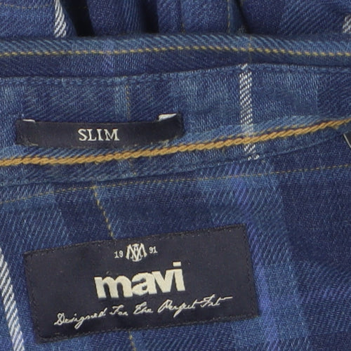 Mavi Men's Blue Plaid Slim Fit Cotton Long Sleeve Button-Up Shirt Size M