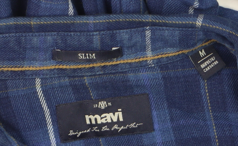 Mavi Men's Blue Plaid Slim Fit Cotton Long Sleeve Button-Up Shirt Size M