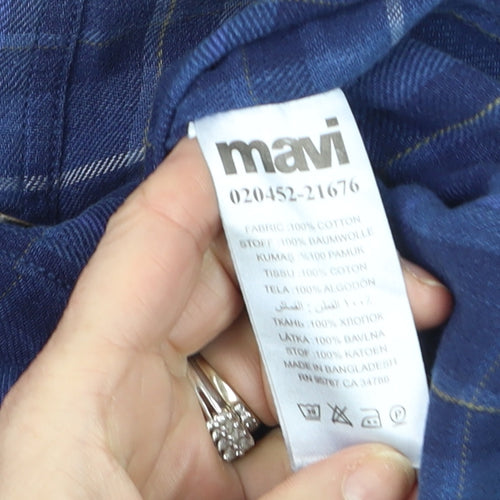 Mavi Men's Blue Plaid Slim Fit Cotton Long Sleeve Button-Up Shirt Size M