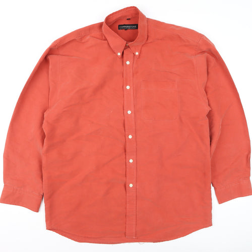 Copperstone Men's Orange Long Sleeve Cotton Button-Up Shirt L