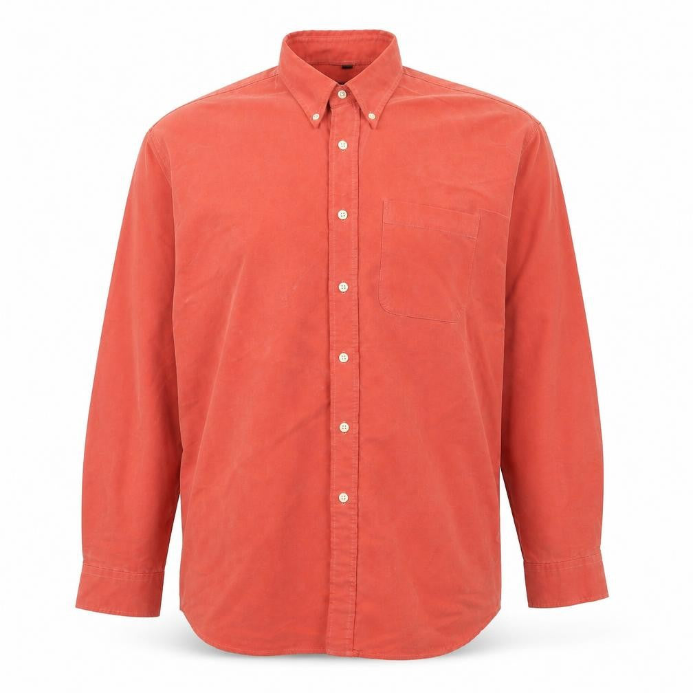 Front view of Copperstone Men's Orange Long Sleeve Cotton Button-Up Shirt L