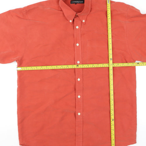 Copperstone Men's Orange Long Sleeve Cotton Button-Up Shirt L