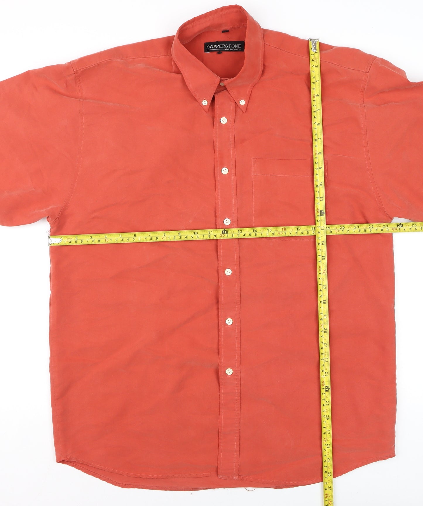 Copperstone Men's Orange Long Sleeve Cotton Button-Up Shirt L