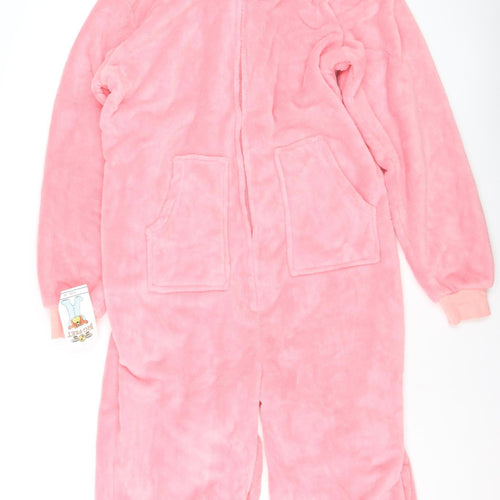 Big Feet Pajama Co Womens Pink Fleece Hooded One Piece M