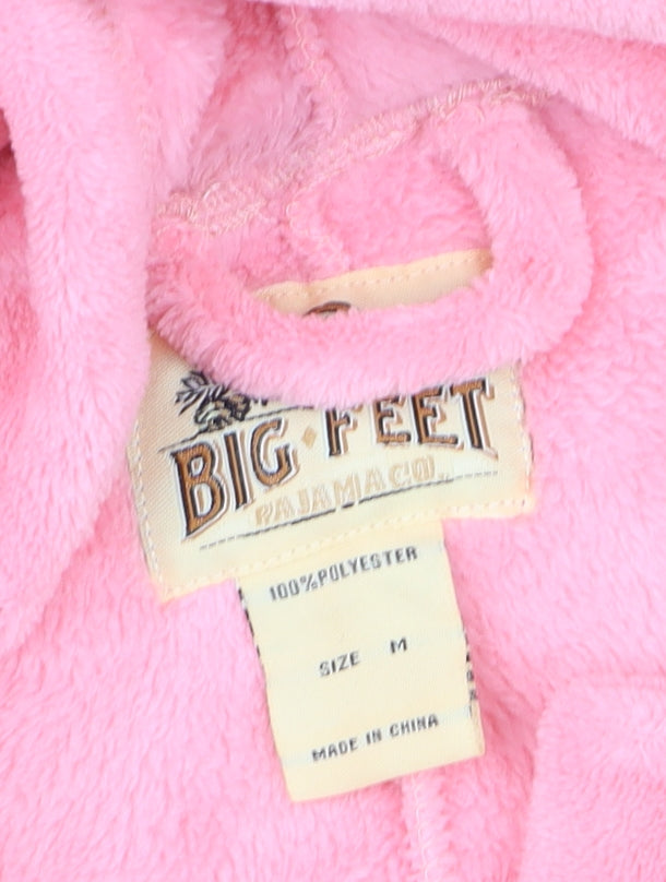 Big Feet Pajama Co Womens Pink Fleece Hooded One Piece M