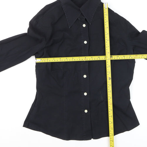 Benetton Womens Black Cotton Stretch Button-Up Shirt M