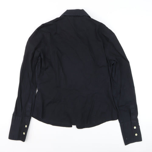 Benetton Womens Black Cotton Stretch Button-Up Shirt M