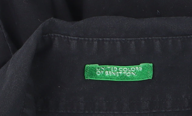 Benetton Womens Black Cotton Stretch Button-Up Shirt M
