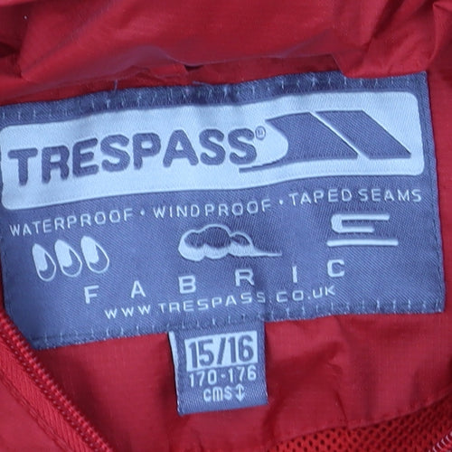 Trespass Boys Red Waterproof Hooded Rain Coat Jacket 15-16 Years