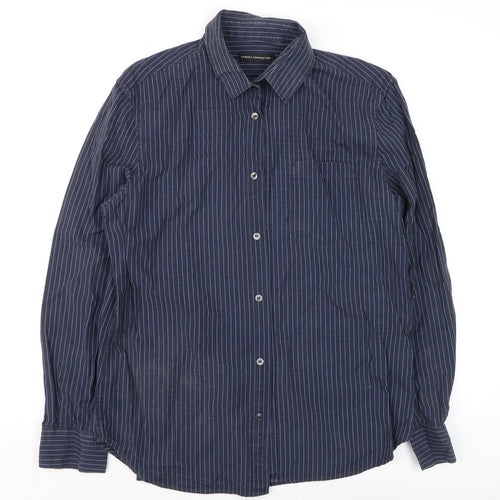 French Connection Men's Blue Striped Long Sleeve Cotton Shirt Size L