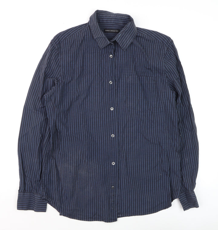 French Connection Men's Blue Striped Long Sleeve Cotton Shirt Size L