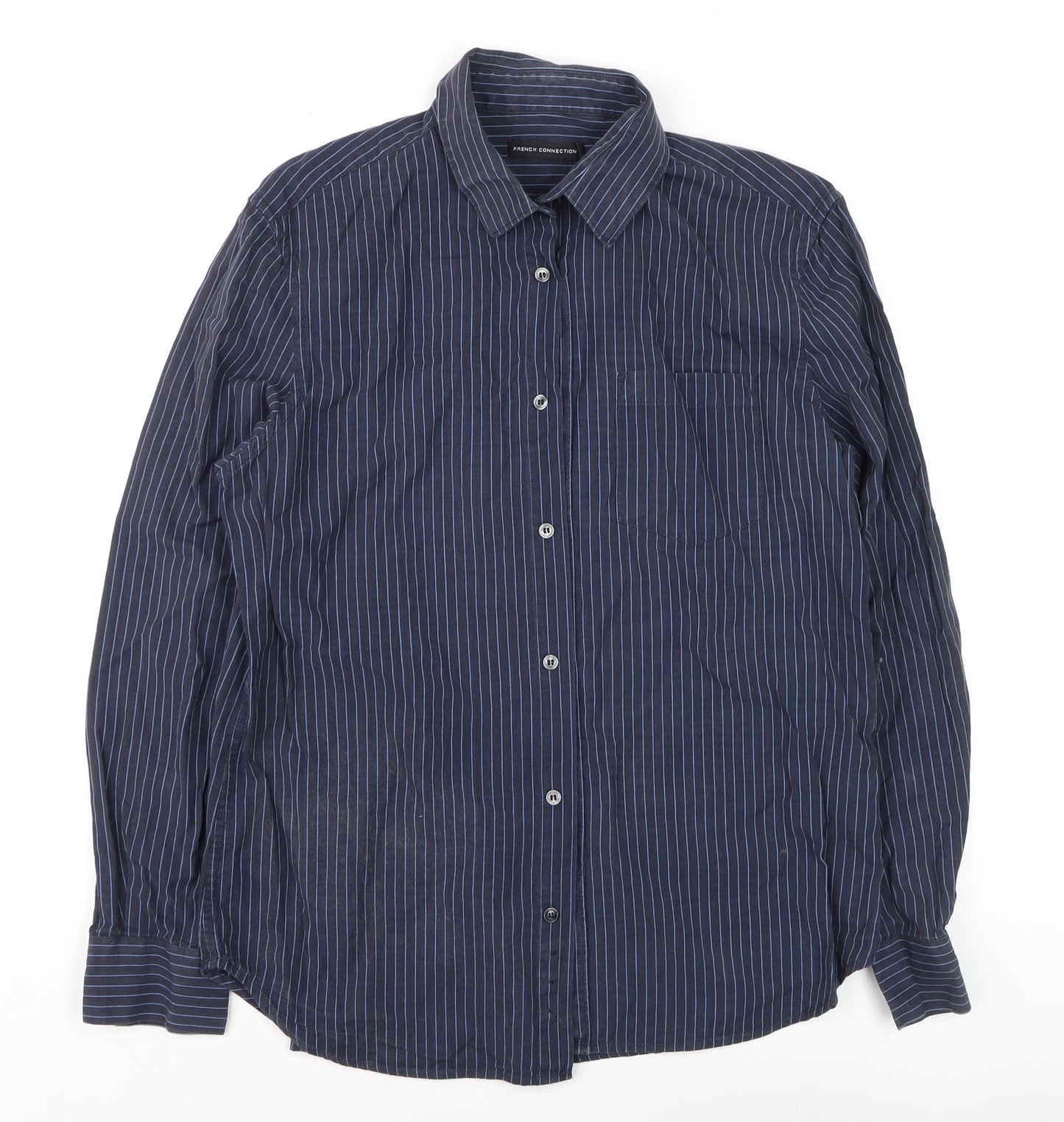French Connection Men's Blue Striped Long Sleeve Cotton Shirt Size L