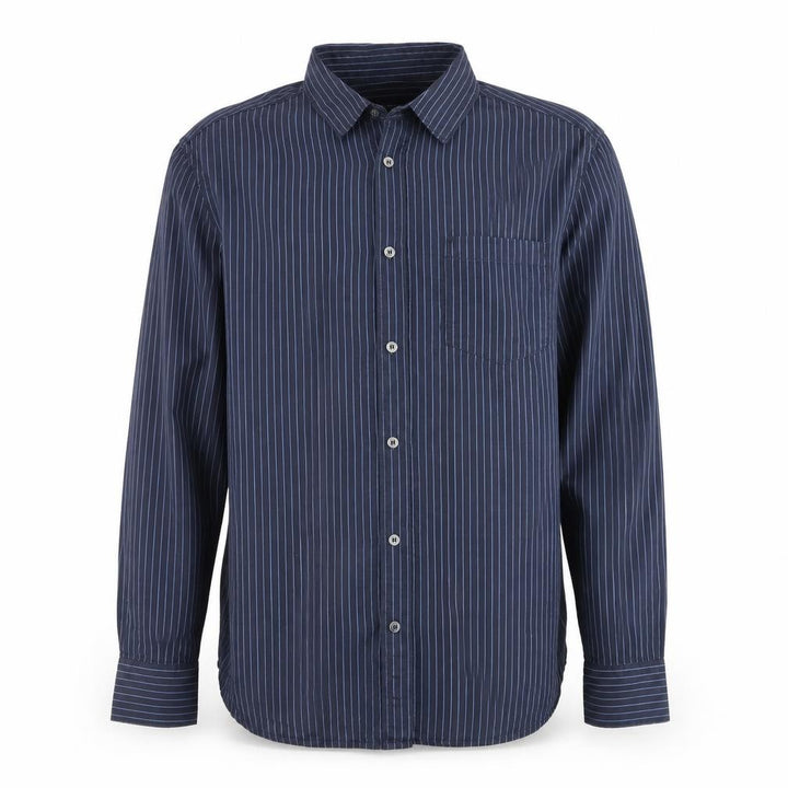 French Connection Men's Blue Striped Long Sleeve Cotton Shirt Size L
