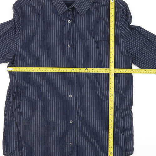 French Connection Men's Blue Striped Long Sleeve Cotton Shirt Size L