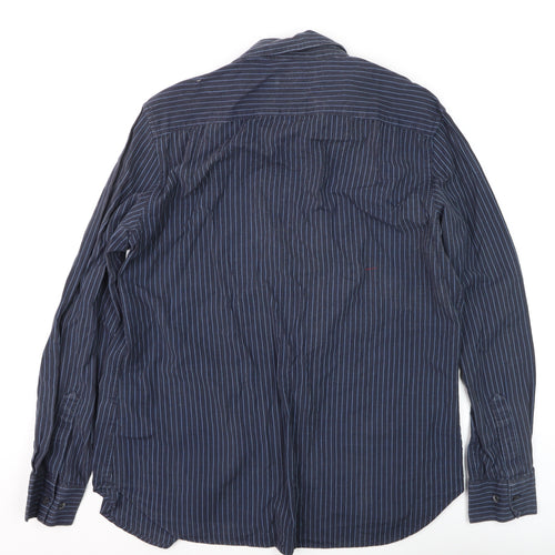 French Connection Men's Blue Striped Long Sleeve Cotton Shirt Size L