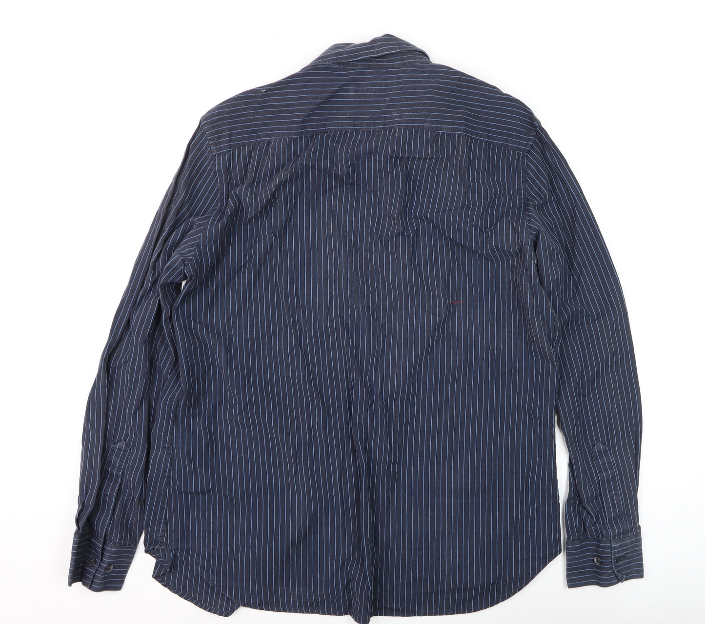 French Connection Men's Blue Striped Long Sleeve Cotton Shirt Size L